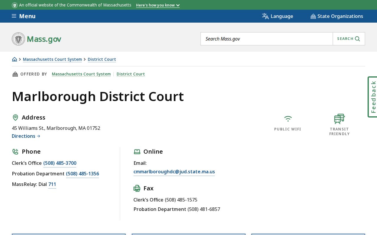 Marlborough resident lookup source showing Marlborough District Court public access information