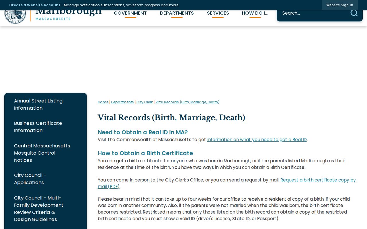 Marlborough residents directory vital records request information